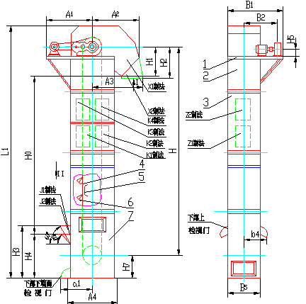 D型斗式提升機(jī)外形圖-同鑫振動(dòng)